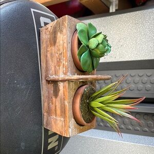 Wooden Succulent Planter with faux Green Plants